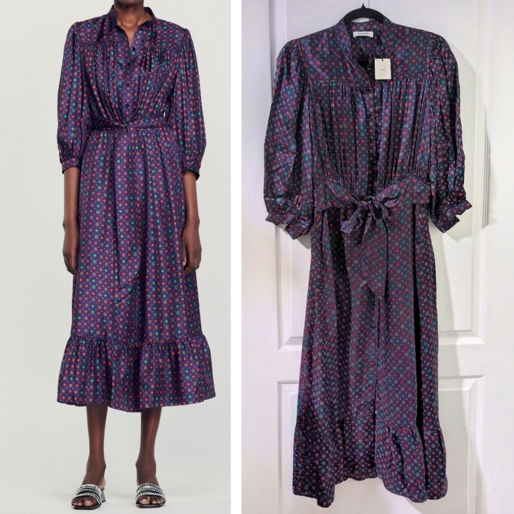 Sandro Paris | Scarf Print Midi Dress In Navy
